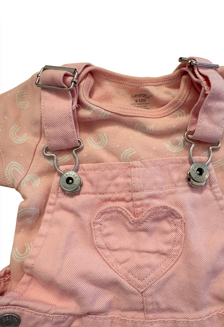 Salopette rose+ cache couche 12-18 mois