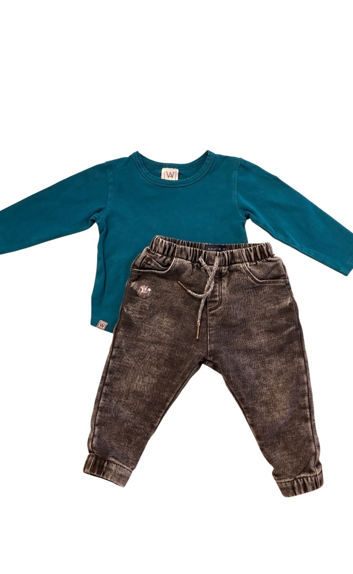 Pantalon SOURIS MINI+chandail WILL&YOU 12-18 mois