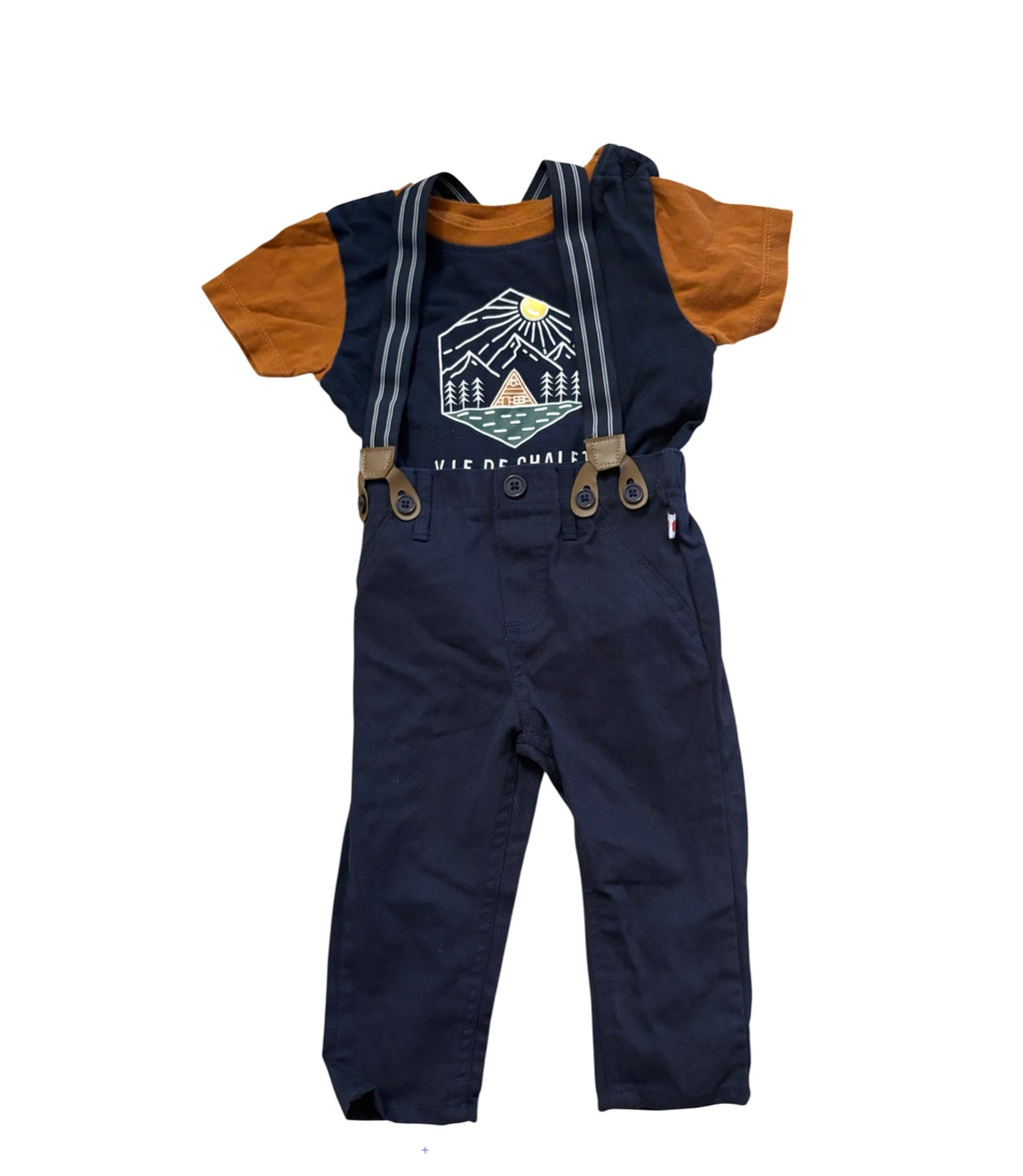 Pantalon salopette+t-shirt vamos 12 mois